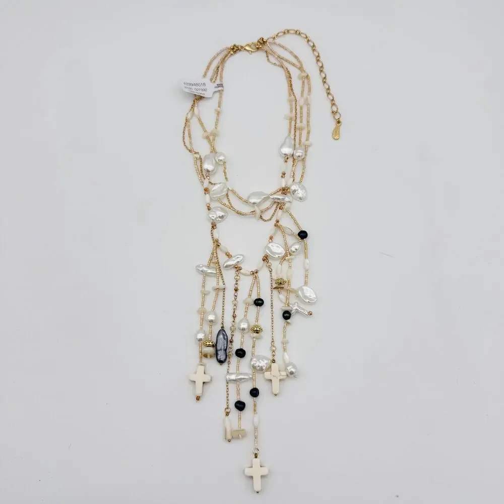 Free People Ariana Ost Something Beautiful Layered Cross Statement Necklace NWT - Picture 7 of 11